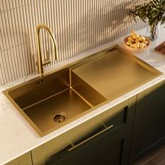 Kitchen Sinks Enza Single Bowl Brushed Brass Inset Stainless Steel Kitchen Sink