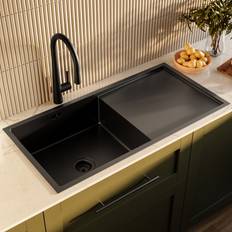 Kitchen Sinks Enza Single Bowl Black Inset Stainless Steel Kitchen Sink