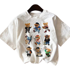Shein Young Boy Casual Simple Cartoon Bear Pattern Short Sleeve Round Neck TShirt Suitable For Summer