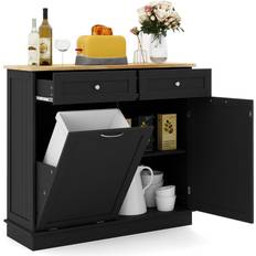 Costway Kitchen Tilt Out Trash Cabinet with 70L Hidden Garbage Holder Black