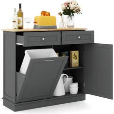 Costway Kitchen Tilt Out Trash Cabinet with 70L Hidden Garbage Holder Grey