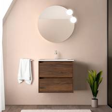 Mobiletti da bagno Mobile Bagno Sospeso 70 cm Noce Con Specchio E Lavabo
