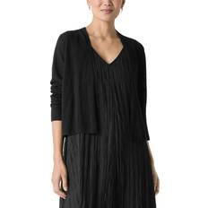 Eileen Fisher Ribbed Organic Linen-Cotton Cardigan - Black