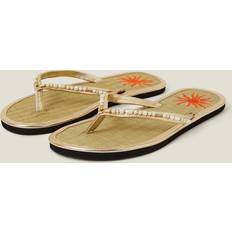 Accessorize Sun Embroidered Seagrass Flip Flops - Gold