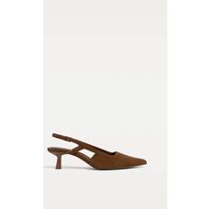 Suede Heels & Pumps Stradivarius Split Leather Kitten-Heel Court Shoes - Brown
