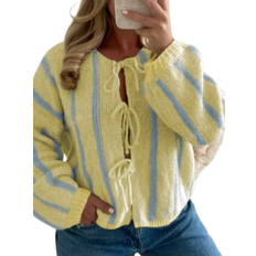 Shein FallWinter New Fashion French Style Cardigan Trendy Stripes Blue Striped Contrast Color Back To School Clothing For Women