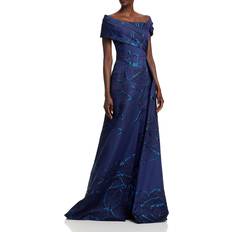 Evening Gowns - Men Dresses Cutout Metallic Jacquard Gown - Navy Multi