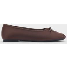 Charles & Keith Satin Bow Ballet Flats Dark Brown