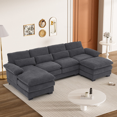 Ouyessir Soft Chenille Dark Grey Sofa 114.3" 4 Seater