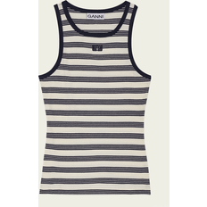Dame - Multifarvet Overdele Ganni Striped Soft Cotton Rib Tank Top - Sky Captain