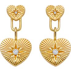 Double Heart Drop Earrings - Gold