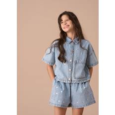 Blue Shirts Angel & Rocket Kids' Zeta Diamante Short Sleeve Denim Shirt Blue
