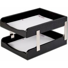 Gold Letter Trays Dacasso Crocodile Embossed Leather Double Letter Tray 7.25 H x 10.62 W x 13.62 D in Gray