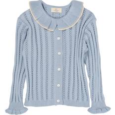 Överdelar Copenhagen Colors Pointellestickad Cardigan Med Krage - Dusty Blue