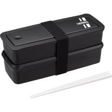 Thermos Kitchen Storage Thermos Thermos Bento Box 2 Tier Fresh Lunch Box with Hashi 980ml Black Silver Food Container