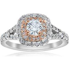 Cushion Double Halo Diamond Engagement Ring 2-Tone 14k Rose Gold
