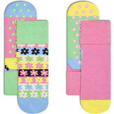 Happy Socks Kids 2-Pack Flower Stripe Anti-Slip - Light Green/Pink