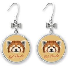 Red Earrings DIYthinker Chestnut Red Panda Animal Bow Ears Drop Stud Pierced Hook - Red