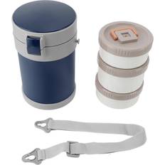Konnwei Insulated Jar 2L 3 Tier Microwave Safe 304 Stainless Steel Vacuum Lunch Box with Shoulder L Blue Food Container