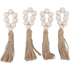 Wood Napkin Rings Goolrc Decorative Elegant Wood Beads Table Holder with Tassels Napkin Ring