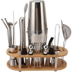 Konnwei Cocktail Shaker Stainless Steel Bartender Kit with Bamboo Stand Full Cocktail Accessories for L Bar Set