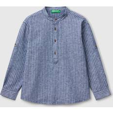 Blue Shirts United Colors of Benetton Striped Mandarin Collar Shirt - Blue