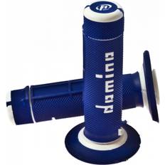 White Motorcycle Handle Mounts Domino Off-Road Closed Ended Motorcycle Grips - Blue/White