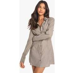 Brown Dresses boohoo Womens Cinched Waist Fitted Shirt Dress - Brown