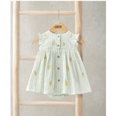 Mamas & Papas Lemon Embroidered Stripe Dress With Frill Sleeves Green