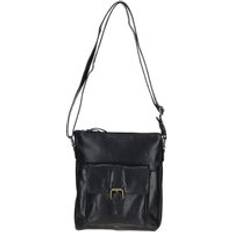 Black - Leather Messenger Bags Ashwood Handbags Compact Real Leather Messenger Bag with Front Buckle Pocket - Black