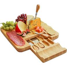 Bamboo Cheese Boards Hecef Bamboo and Knife Set 33cm x 33cm x 3.5cm Cheese Board