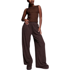 ASOS DESIGN Textured Wide Leg Trouser - Chocolate