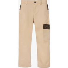Fendi Boys Beige Ff Logo Cotton Trousers - Beige