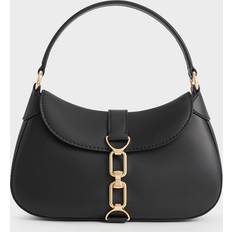 Agatha Chain-Accent Hobo Bag Black