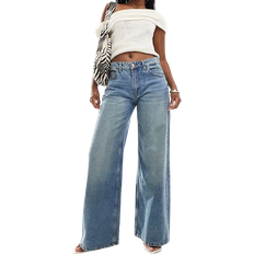Bershka High Waisted Wide Leg Jeans - Mid Blue Wash