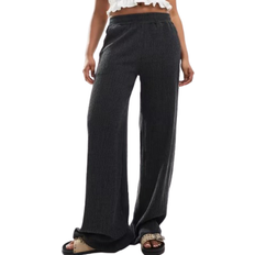 ASOS DESIGN Textured Wide Leg Trouser - Black