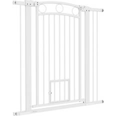 Hundar - Hundgrindar Husdjur Pawhut Hundgrind Justerbar Bredd 76 – 104 cm med Kattdörr Vit