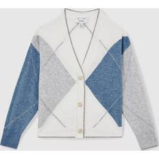 Wool Cardigans Children's Clothing Reiss Kids' Stanton Wool Cashmere Check V-Neck Cardigan - Blue