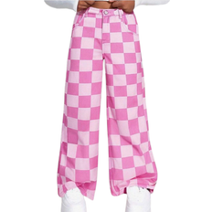 Checkered Trousers Children's Clothing Shein Tween Girls Fashion Plaid Print Jeans - Washed Denim