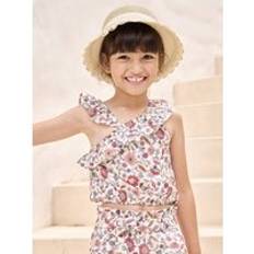 Girls Blouses & Tunics Vertbaudet Asymmetrical Frill Blouse with Floral Print - Ecru