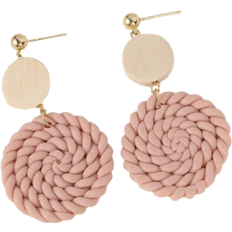 Shein 1pair Simple Woven Light Pink Soft Pottery & Wood Drop Earrings For Women, Suitable For Vacation, Party, Gift Giving