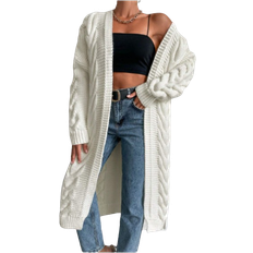 Shein Hvid Trøjer Shein Cardigan Mit Zopfstrick Drop Shoulder - Front
