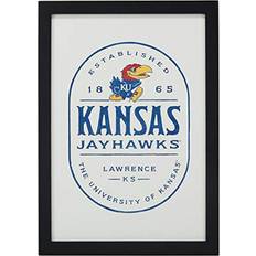 Open Road Brands University Kansas Jayhawks Badge Framed Wood Decor Wall Decoration