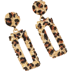 Shein Pair Retro European Embossed Floral Ruffle Oversized Leopard Print Geometric Palace Style Earrings