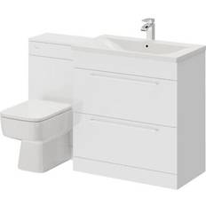 Bathroom Furniture Napoli Gloss White 1300mm Vanity Unit Toilet Suite with 1 Tap Hole Basin and 2 D