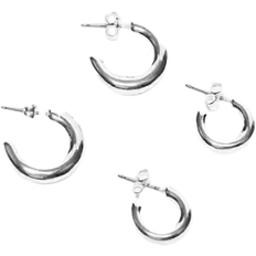 Pieces Pakke med par hoop-øreringe belagt sterlingsølv