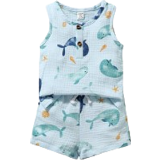 Shein pcs Infant Boys Cute Whale Printed Casual Short Sleeve Outfit Set