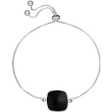 Bracelets C W Sellors Sterling Silver Whitby Jet Square Cushion Adjustable Bracelet - Silver