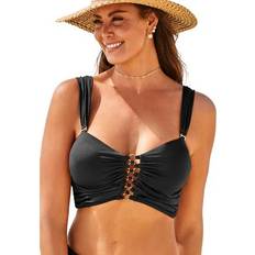 Bikini Tops Swimsuits For All Plus Size Women's Shimmer Shirred Ring Bandeau Bikini Top - Black