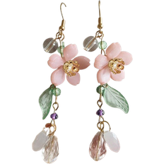 Shein pcs Romantic Alloy Super Sweet Pink Flower Teardrop Pendant Dangle Earrings With Tassels For Women Traveling And Casual Occasions